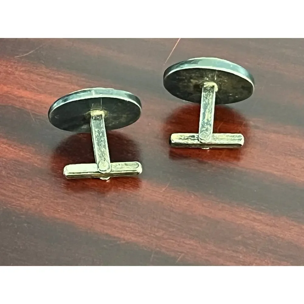 VTG Carved Mother of Pearl Sterling Silver Cufflinks Palm Tree Asian Beachy